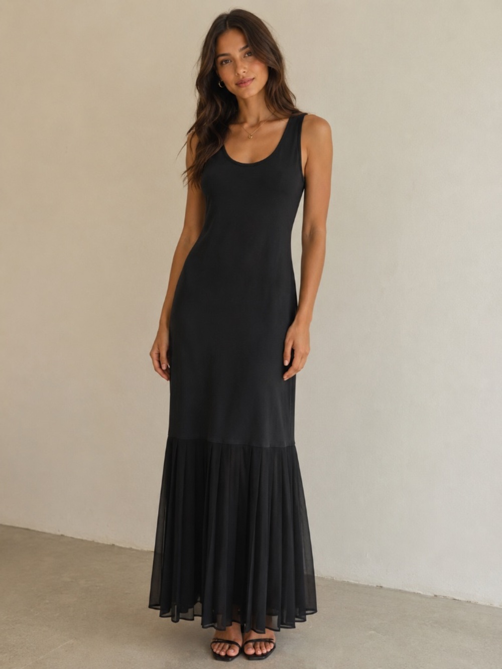 Kenar dress maxi M cotton black pleat short sleeve capsule wardrobe quiet luxury
